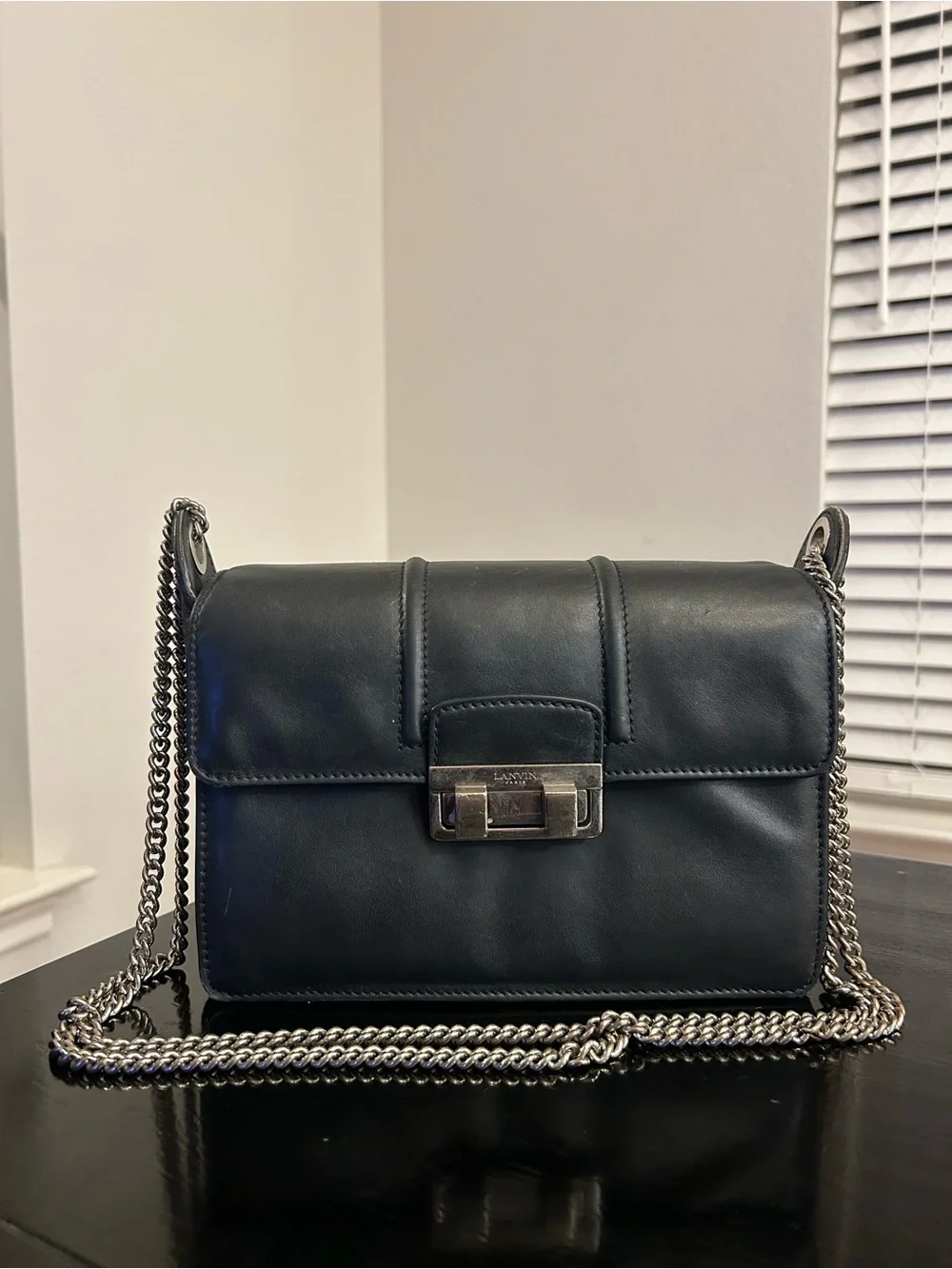 Lanvin Black Leather Chain Crossbody Bag